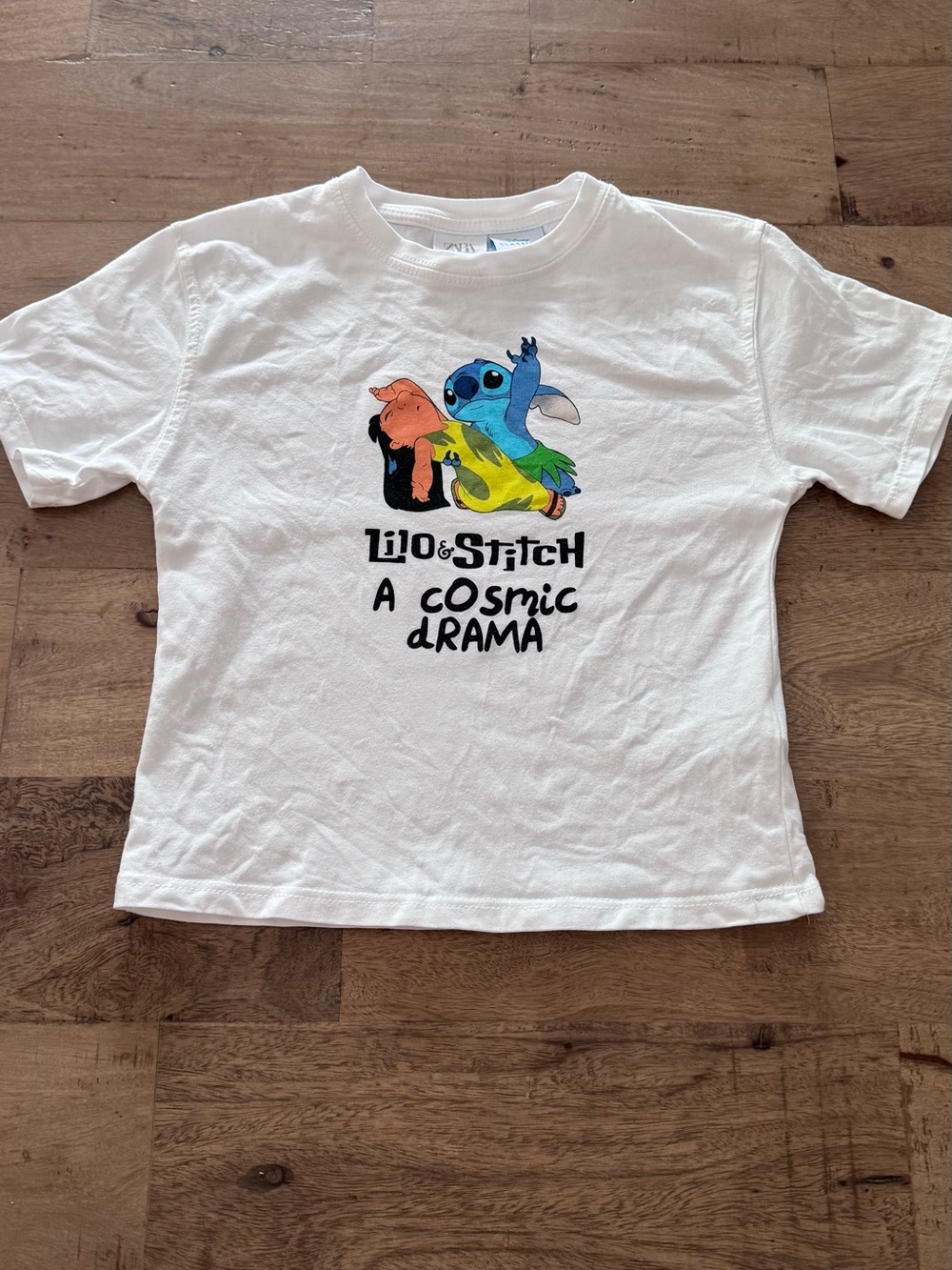Zara Lilo & Stitch White Graphic Kids Tee A Cosmic Drama sz 6-7 years